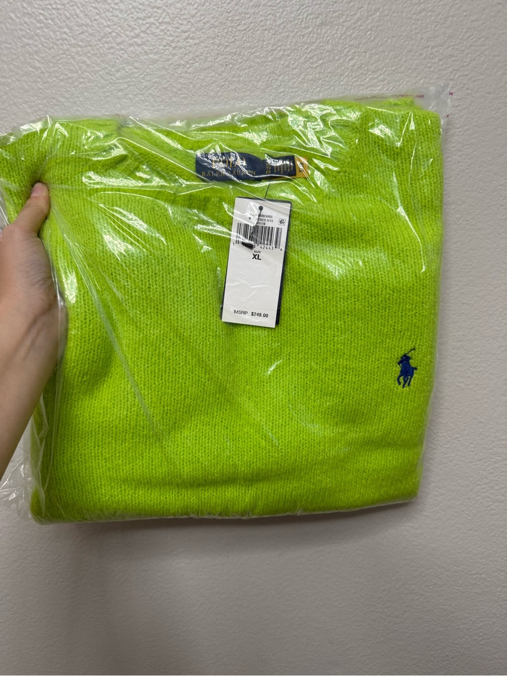 Classic Men Sweater - Neon Lime with Royal Blue Logo